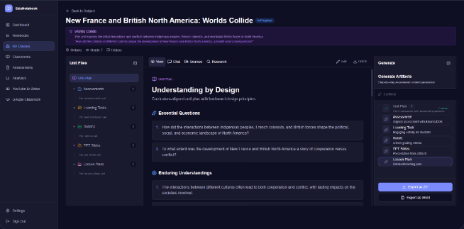 EduNotebook AI Unit Plan Builder web app