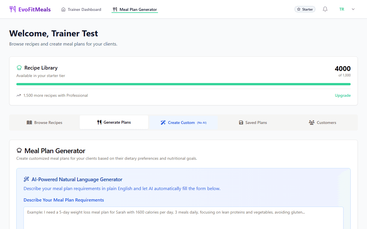 EvoFit Meals AI-Powered Meal Plan Generator