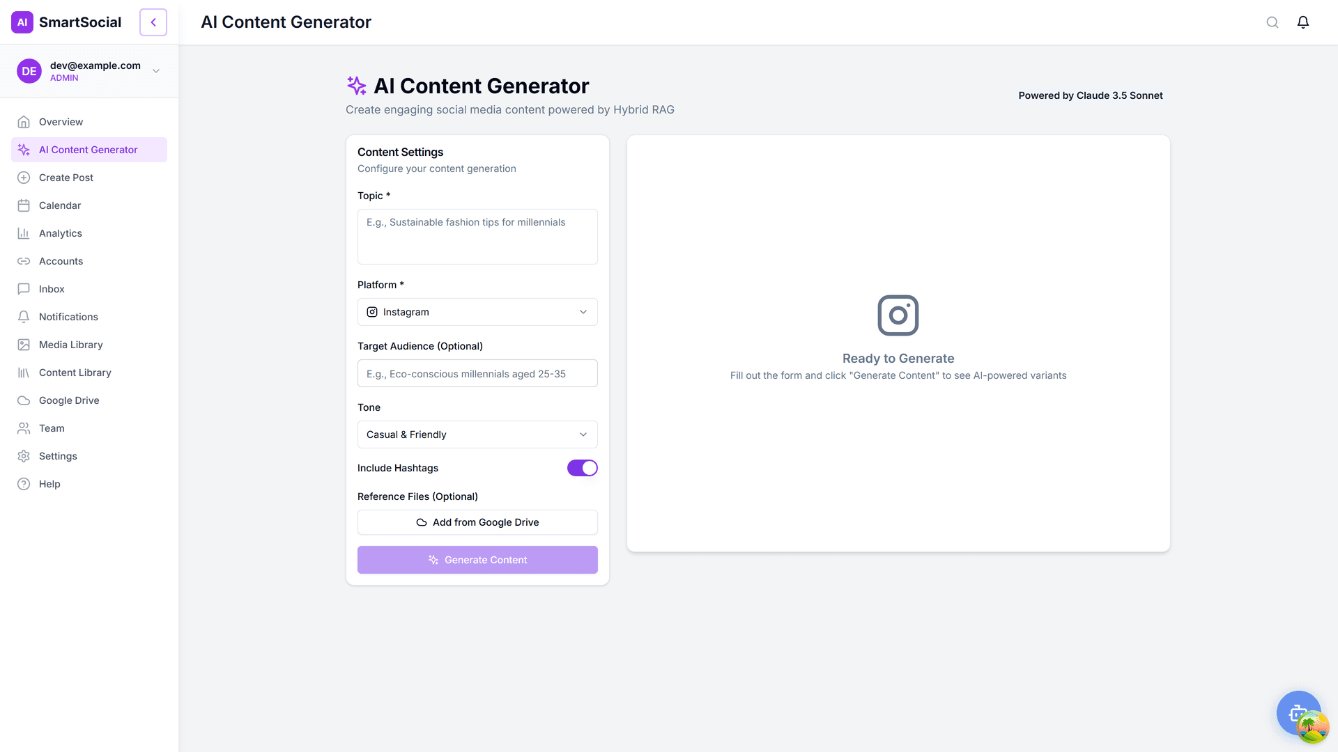 SmartSocial AI Content Generator